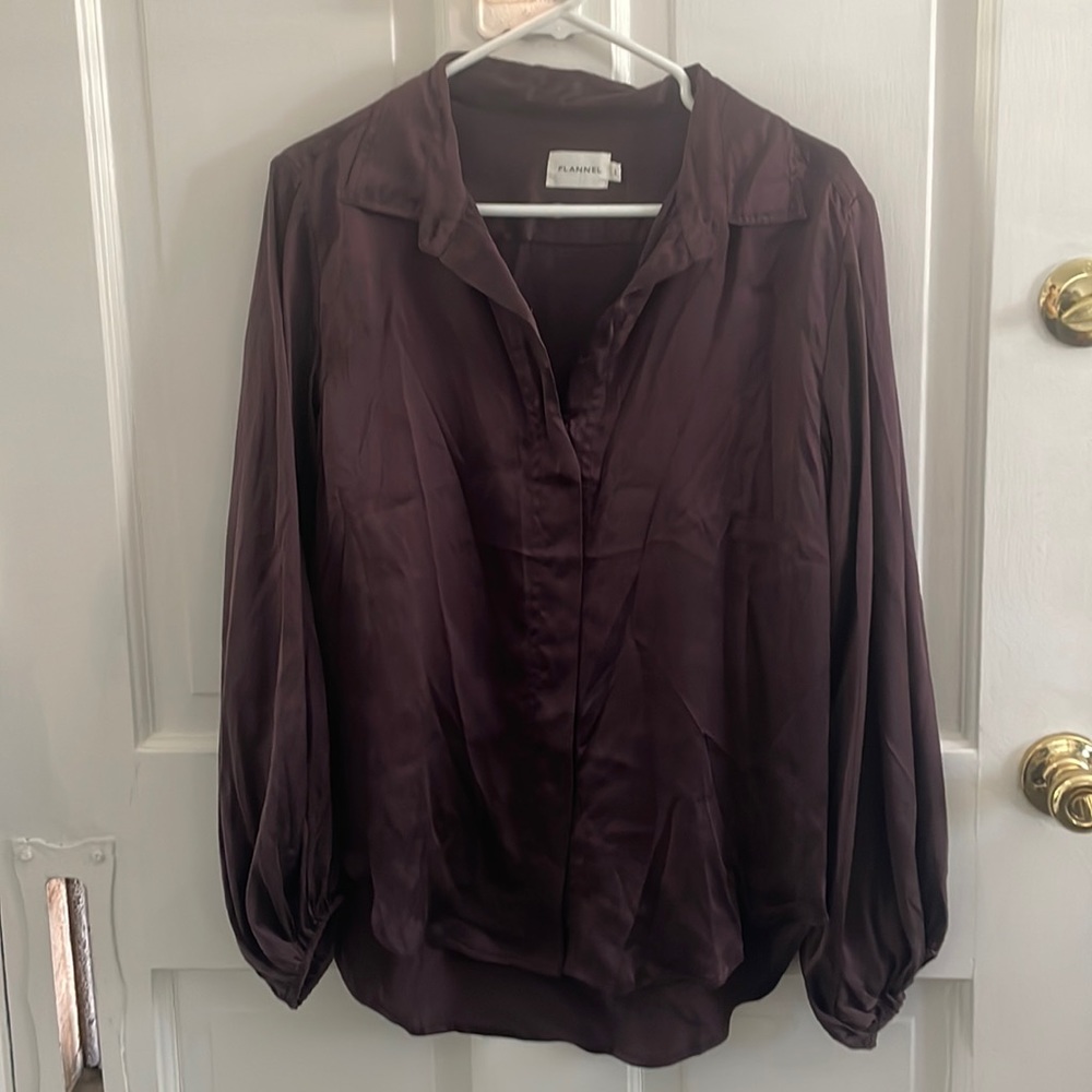 Plum silk long sleeve blouse by Flannel